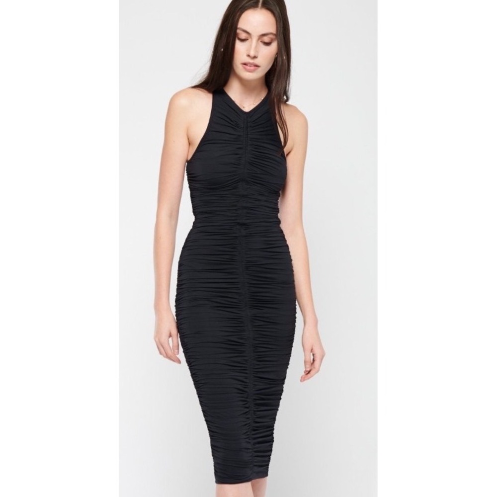 A.L.C. Adrienne Delfine Ruched Midi Dress Black L New With‎ Tags
